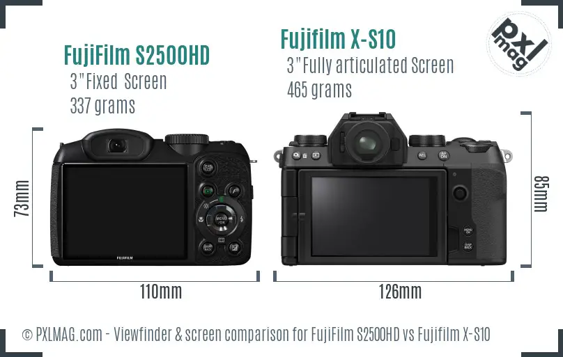 FujiFilm S2500HD vs Fujifilm X-S10 Screen and Viewfinder comparison FujiFilm S2500HD vs Fujifilm X-S10 Screen and Viewfinder comparison