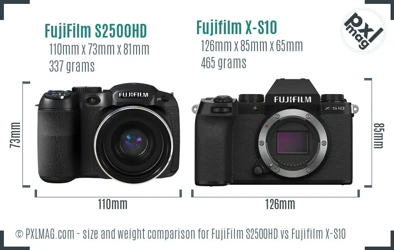 FujiFilm S2500HD vs Fujifilm X-S10 size comparison FujiFilm S2500HD vs Fujifilm X-S10 size comparison