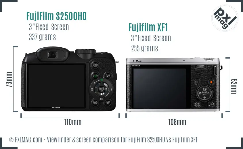 FujiFilm S2500HD vs Fujifilm XF1 Screen and Viewfinder comparison