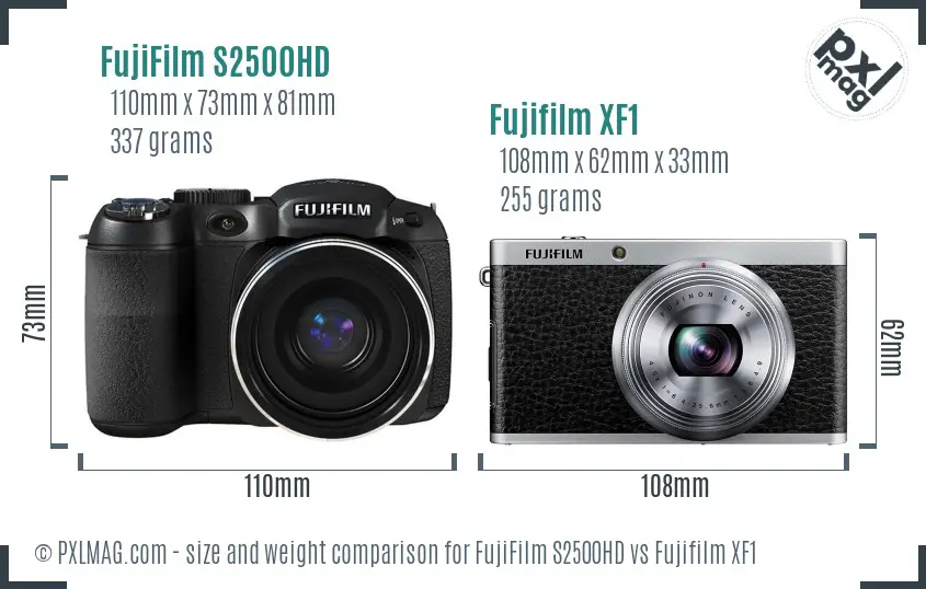 FujiFilm S2500HD vs Fujifilm XF1 size comparison