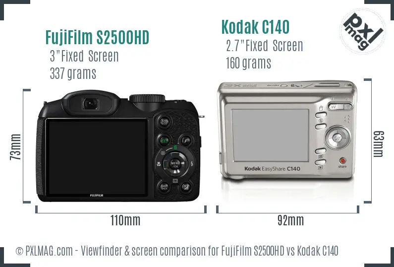 FujiFilm S2500HD vs Kodak C140 Screen and Viewfinder comparison