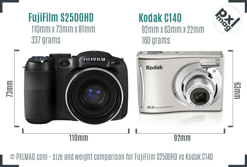 FujiFilm S2500HD vs Kodak C140 size comparison