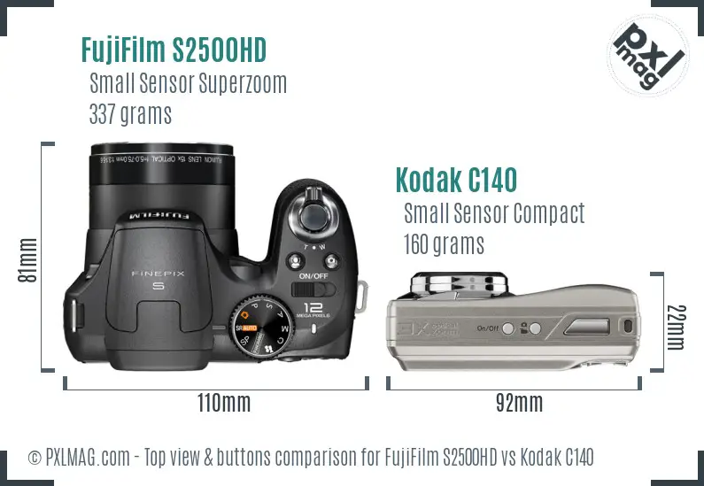 FujiFilm S2500HD vs Kodak C140 top view buttons comparison