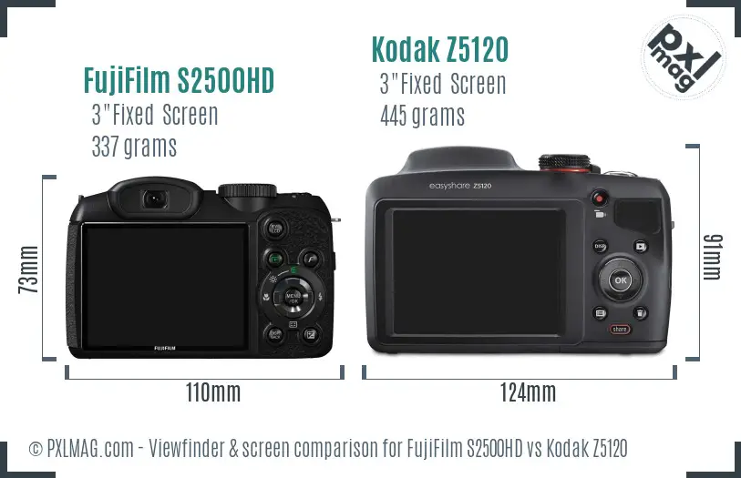 FujiFilm S2500HD vs Kodak Z5120 Screen and Viewfinder comparison
