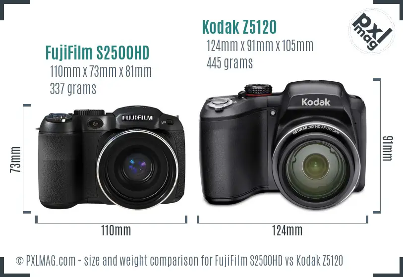 FujiFilm S2500HD vs Kodak Z5120 size comparison