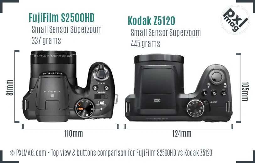 FujiFilm S2500HD vs Kodak Z5120 top view buttons comparison