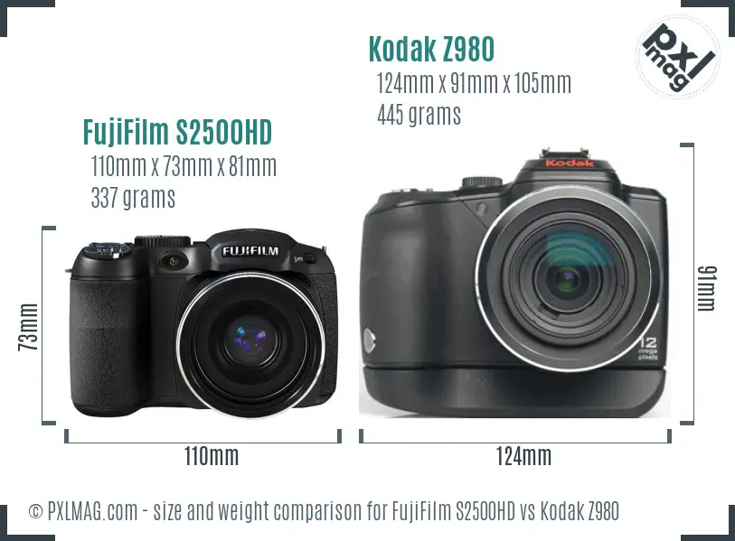 FujiFilm S2500HD vs Kodak Z980 size comparison
