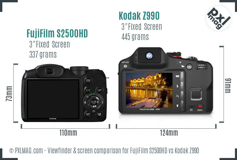 FujiFilm S2500HD vs Kodak Z990 Screen and Viewfinder comparison
