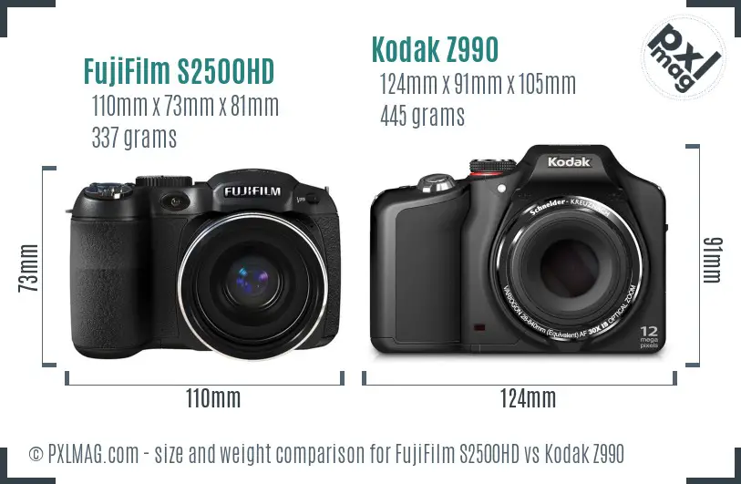 FujiFilm S2500HD vs Kodak Z990 size comparison