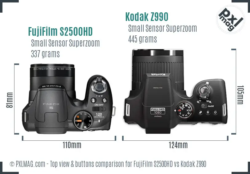 FujiFilm S2500HD vs Kodak Z990 top view buttons comparison