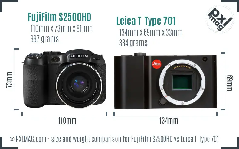 FujiFilm S2500HD vs Leica T  Type 701 size comparison