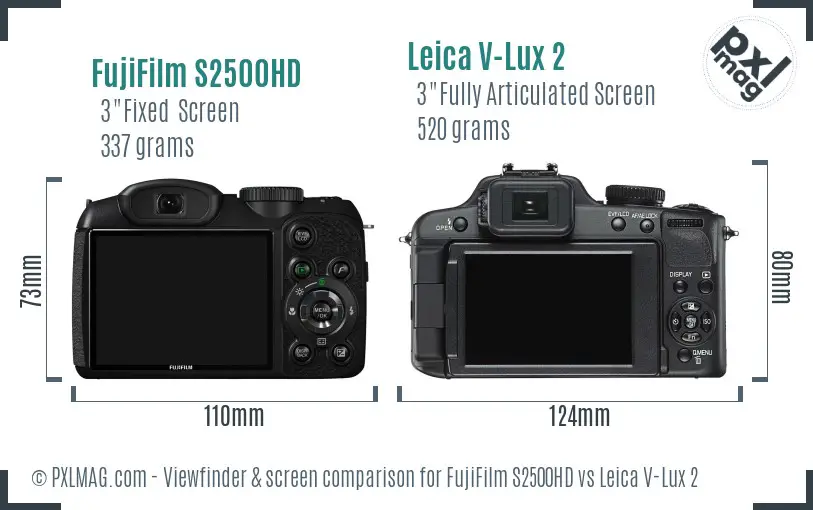 FujiFilm S2500HD vs Leica V-Lux 2 Screen and Viewfinder comparison