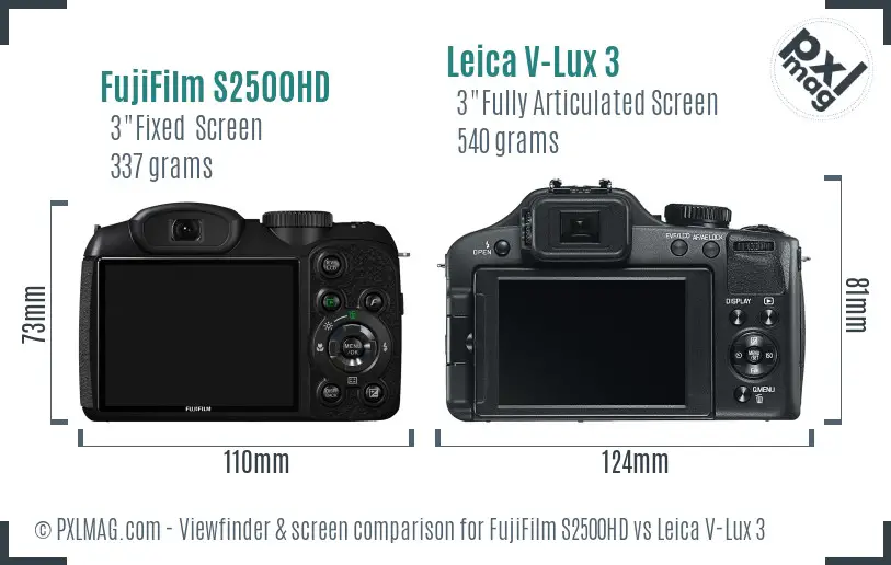 FujiFilm S2500HD vs Leica V-Lux 3 Screen and Viewfinder comparison