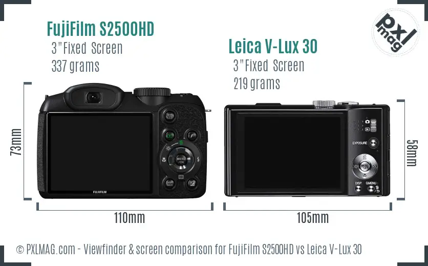 FujiFilm S2500HD vs Leica V-Lux 30 Screen and Viewfinder comparison
