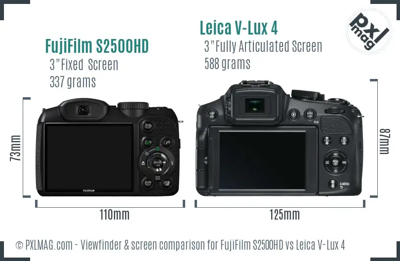 FujiFilm S2500HD vs Leica V-Lux 4 Screen and Viewfinder comparison