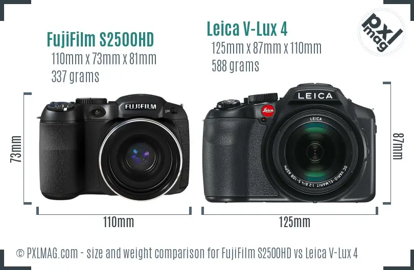 FujiFilm S2500HD vs Leica V-Lux 4 size comparison