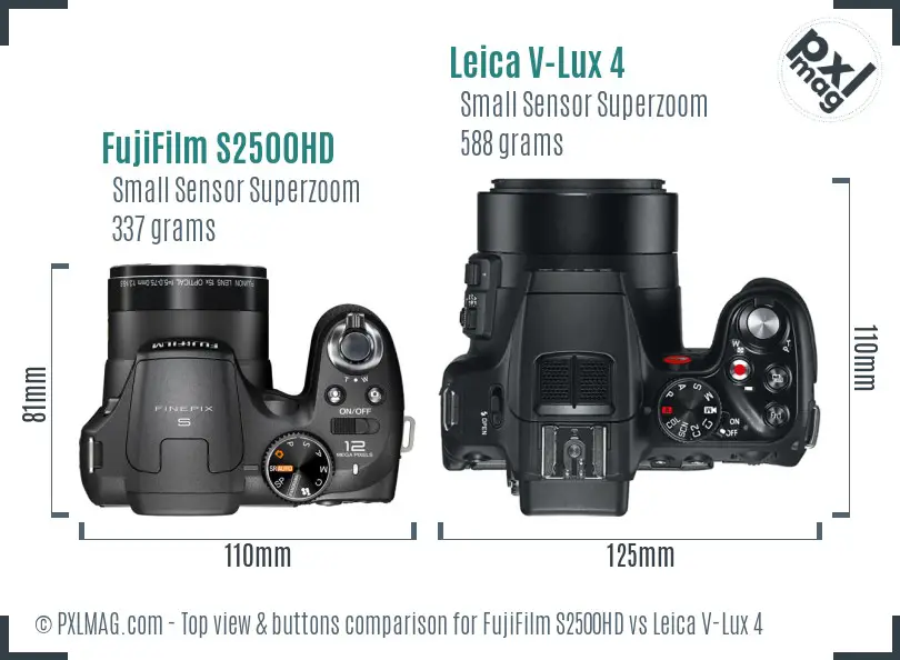 FujiFilm S2500HD vs Leica V-Lux 4 top view buttons comparison