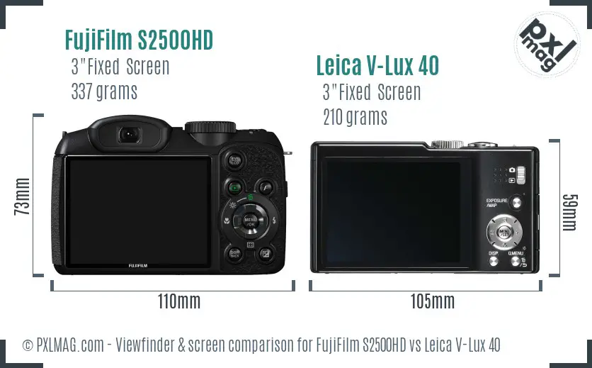 FujiFilm S2500HD vs Leica V-Lux 40 Screen and Viewfinder comparison