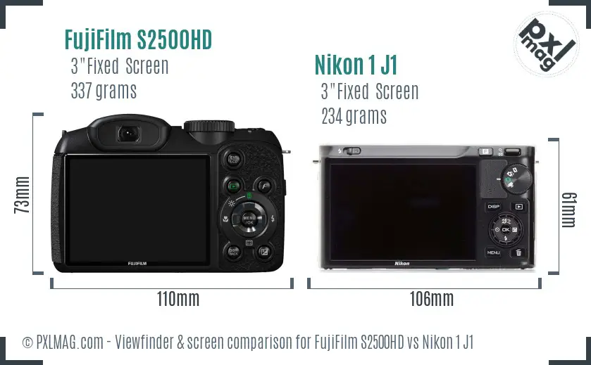 FujiFilm S2500HD vs Nikon 1 J1 Screen and Viewfinder comparison
