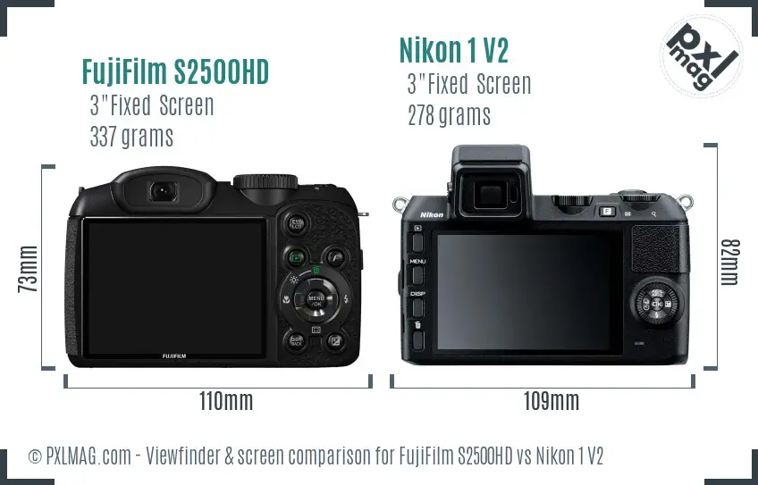 FujiFilm S2500HD vs Nikon 1 V2 Screen and Viewfinder comparison