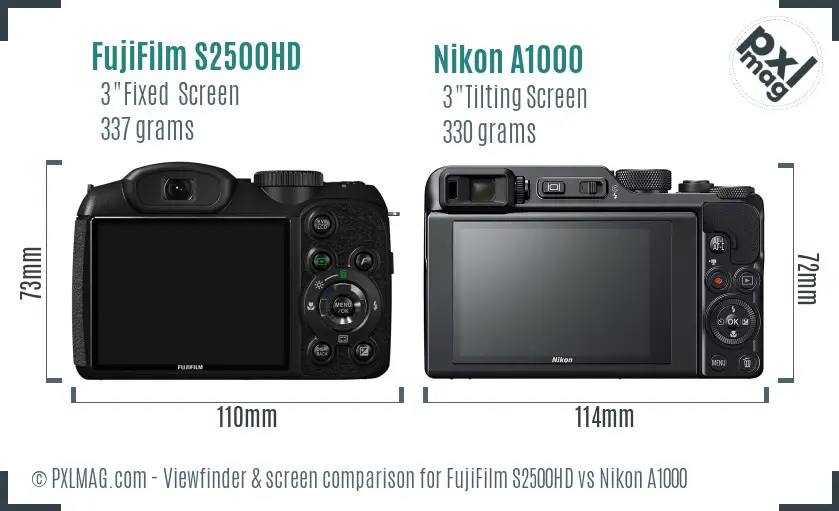 FujiFilm S2500HD vs Nikon A1000 Screen and Viewfinder comparison FujiFilm S2500HD vs Nikon A1000 Screen and Viewfinder comparison