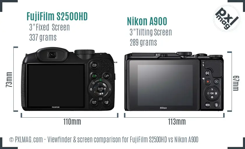 FujiFilm S2500HD vs Nikon A900 Screen and Viewfinder comparison