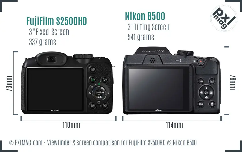 FujiFilm S2500HD vs Nikon B500 Screen and Viewfinder comparison