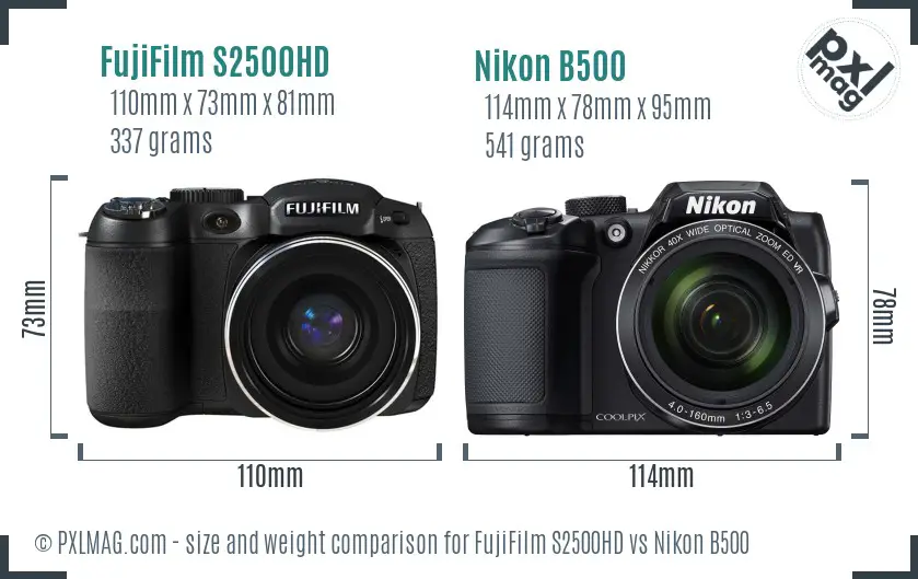 FujiFilm S2500HD vs Nikon B500 size comparison