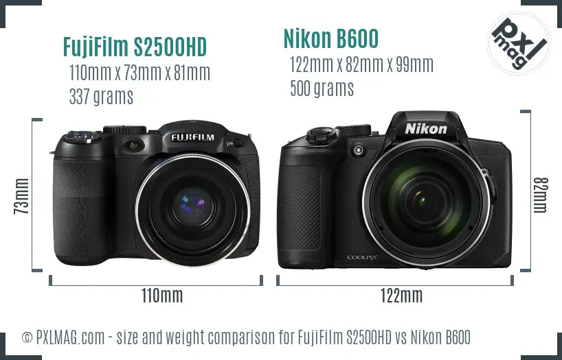 FujiFilm S2500HD vs Nikon B600 size comparison