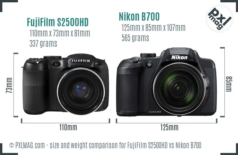 FujiFilm S2500HD vs Nikon B700 size comparison