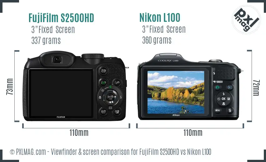 FujiFilm S2500HD vs Nikon L100 Screen and Viewfinder comparison