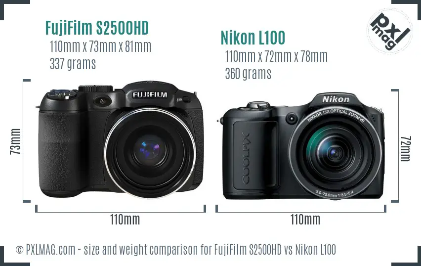 FujiFilm S2500HD vs Nikon L100 size comparison