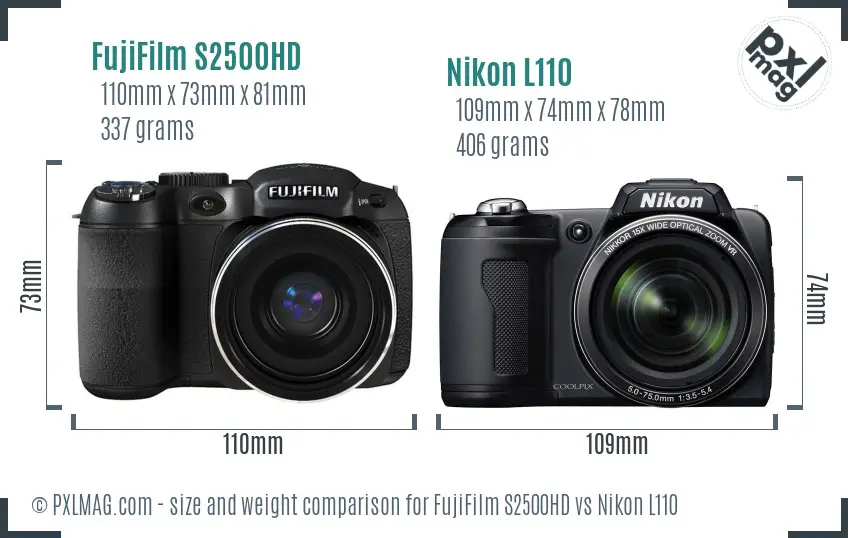FujiFilm S2500HD vs Nikon L110 size comparison
