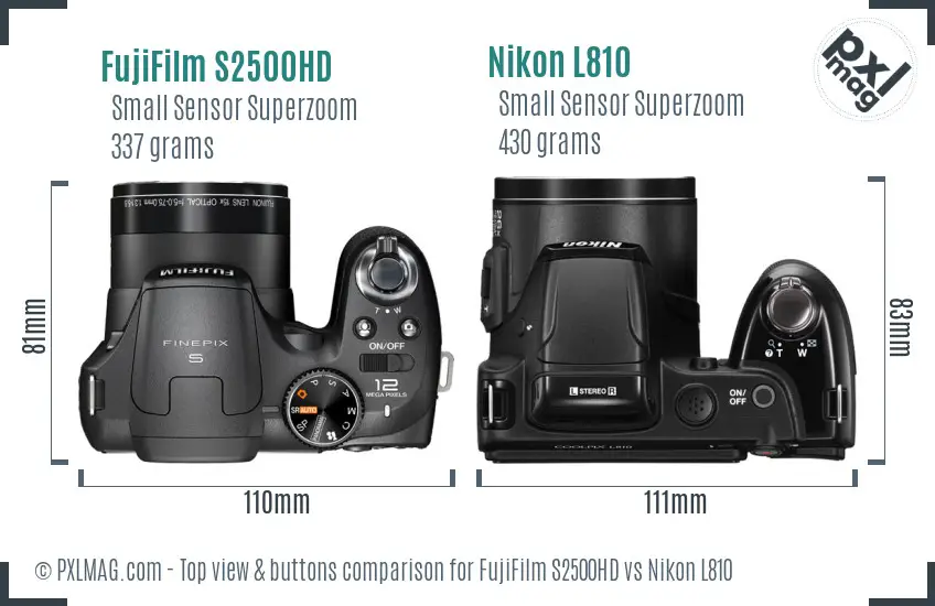 FujiFilm S2500HD vs Nikon L810 top view buttons comparison
