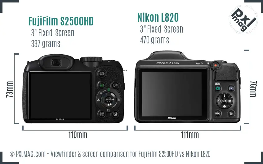 FujiFilm S2500HD vs Nikon L820 Screen and Viewfinder comparison