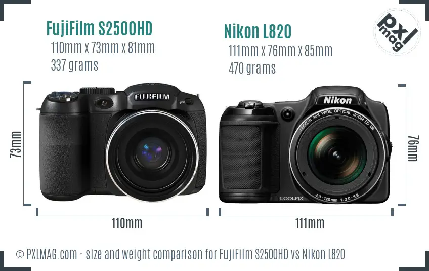 FujiFilm S2500HD vs Nikon L820 size comparison