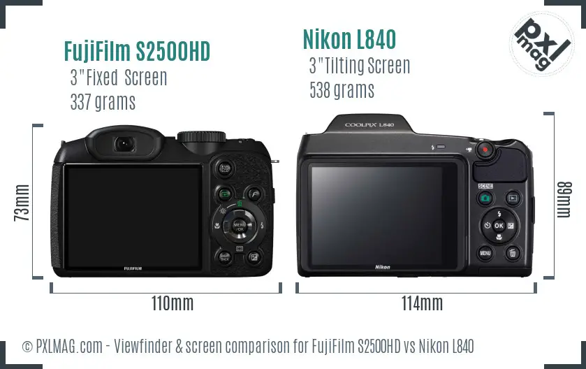 FujiFilm S2500HD vs Nikon L840 Screen and Viewfinder comparison
