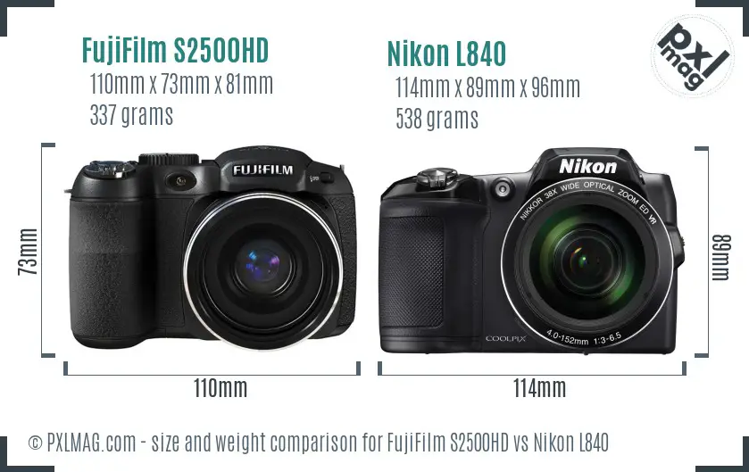 FujiFilm S2500HD vs Nikon L840 size comparison