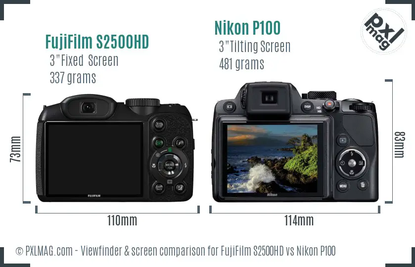 FujiFilm S2500HD vs Nikon P100 Screen and Viewfinder comparison FujiFilm S2500HD vs Nikon P100 Screen and Viewfinder comparison