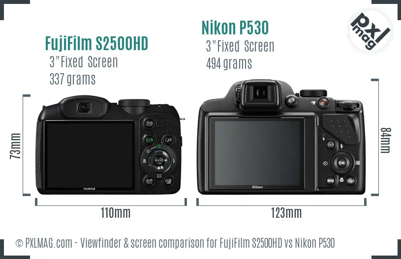 FujiFilm S2500HD vs Nikon P530 Screen and Viewfinder comparison