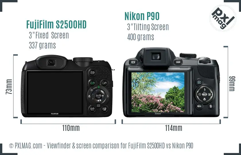 FujiFilm S2500HD vs Nikon P90 Screen and Viewfinder comparison