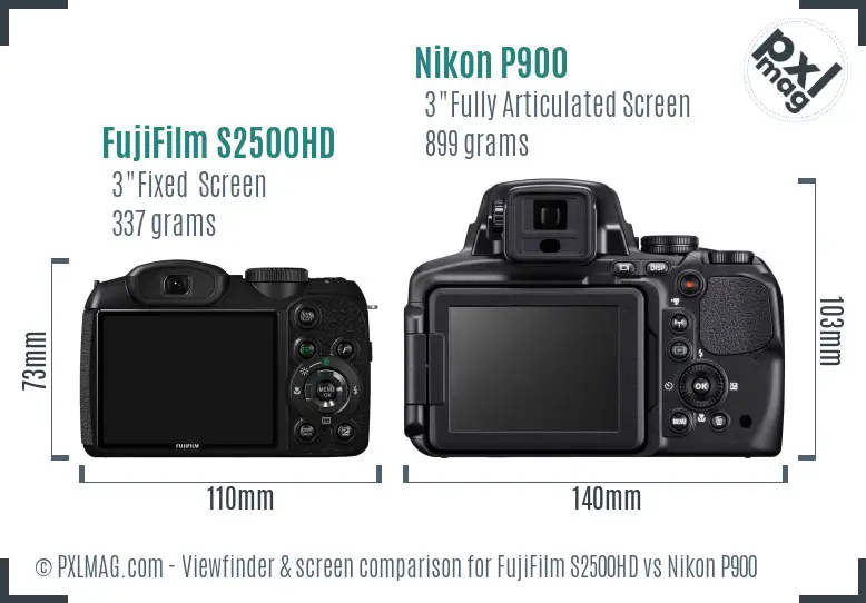 FujiFilm S2500HD vs Nikon P900 Screen and Viewfinder comparison