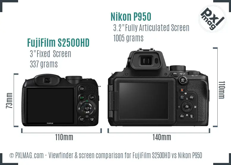 FujiFilm S2500HD vs Nikon P950 Screen and Viewfinder comparison