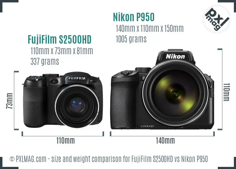FujiFilm S2500HD vs Nikon P950 size comparison