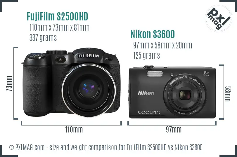 FujiFilm S2500HD vs Nikon S3600 size comparison