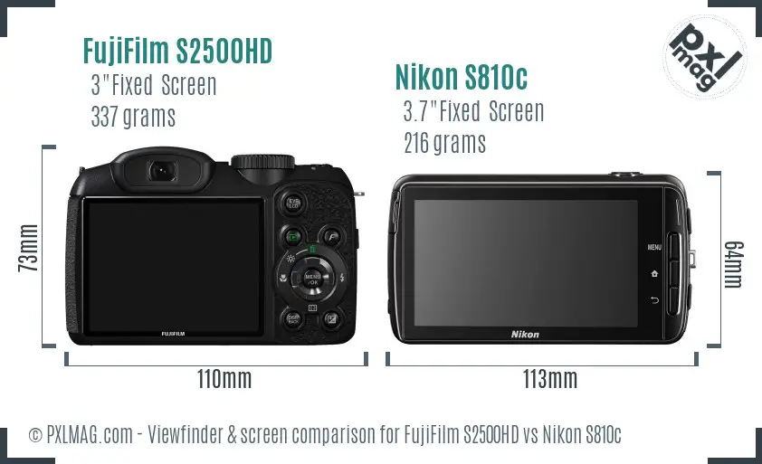 FujiFilm S2500HD vs Nikon S810c Screen and Viewfinder comparison FujiFilm S2500HD vs Nikon S810c Screen and Viewfinder comparison
