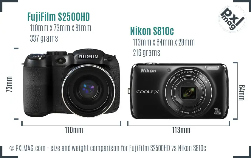 FujiFilm S2500HD vs Nikon S810c size comparison FujiFilm S2500HD vs Nikon S810c size comparison