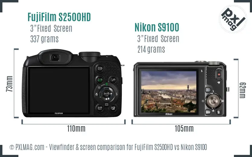 FujiFilm S2500HD vs Nikon S9100 Screen and Viewfinder comparison FujiFilm S2500HD vs Nikon S9100 Screen and Viewfinder comparison