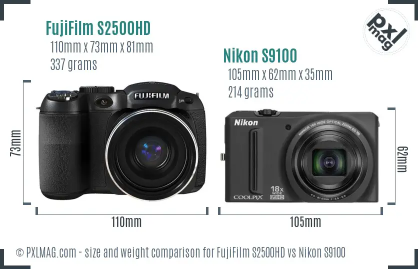 FujiFilm S2500HD vs Nikon S9100 size comparison FujiFilm S2500HD vs Nikon S9100 size comparison