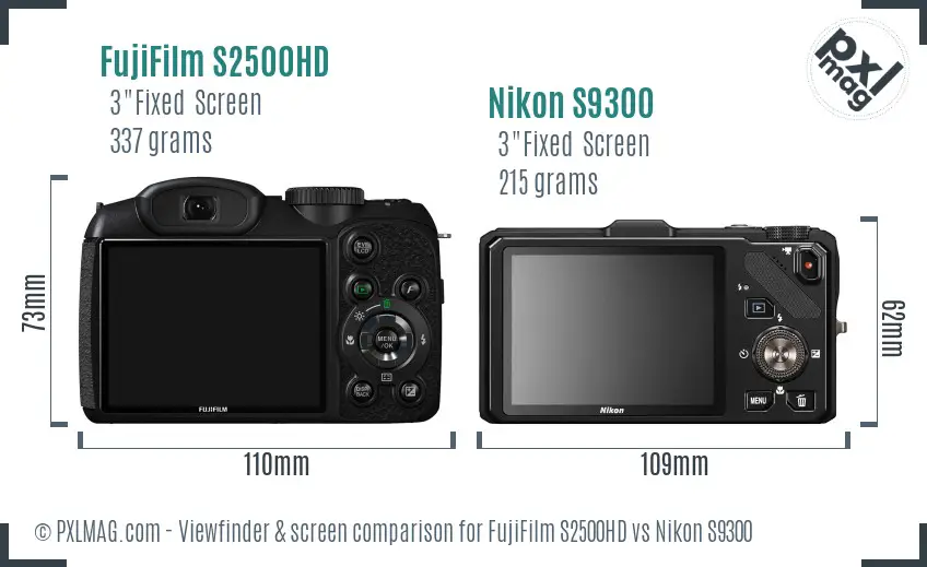 FujiFilm S2500HD vs Nikon S9300 Screen and Viewfinder comparison FujiFilm S2500HD vs Nikon S9300 Screen and Viewfinder comparison